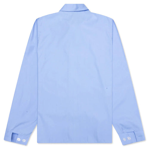 Organic Poplin Zip Shirt With Hidden Logo Iris Blue