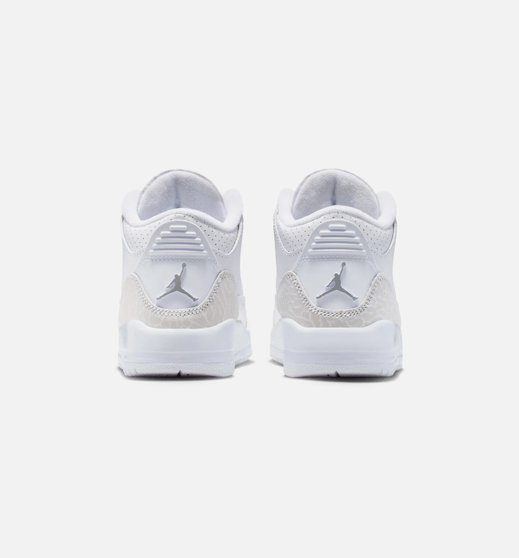Air Jordan 3 Retro White and Silver Preschool Lifestyle Shoe White Metallic Silver Free Shipping