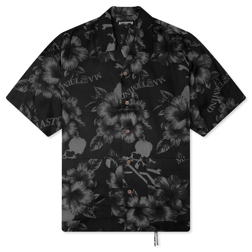 Hibiscus Washable Silk S S Shirt Monochrome