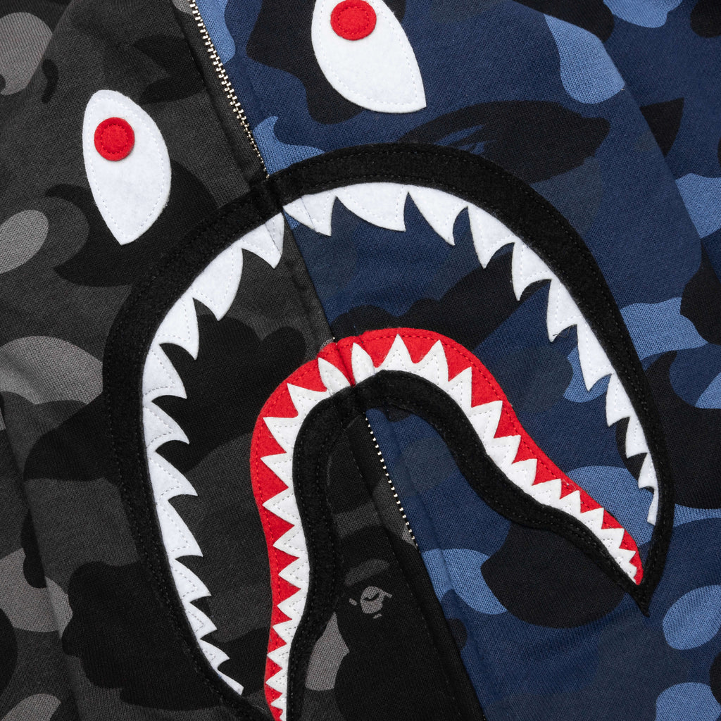 Color Camo Separate Shark Full Zip Hoodie Black Navy