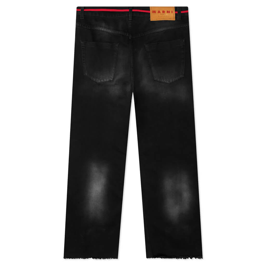 Drawstring Wide Denim Black