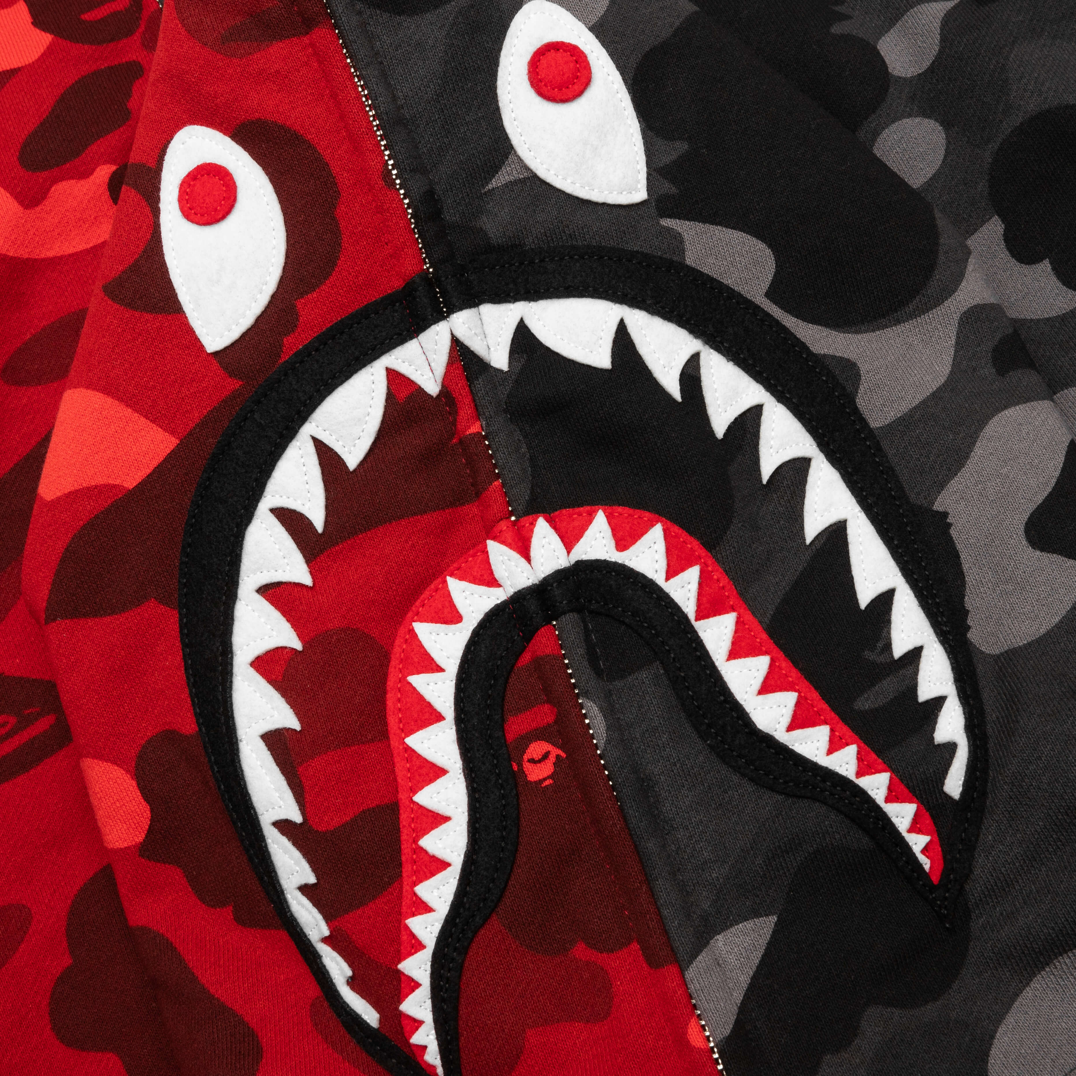 Color Camo Separate Shark Full Zip Hoodie Red Black