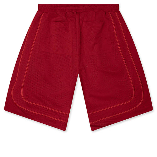 Baggy Mesh Collegiate Logo Shorts Red