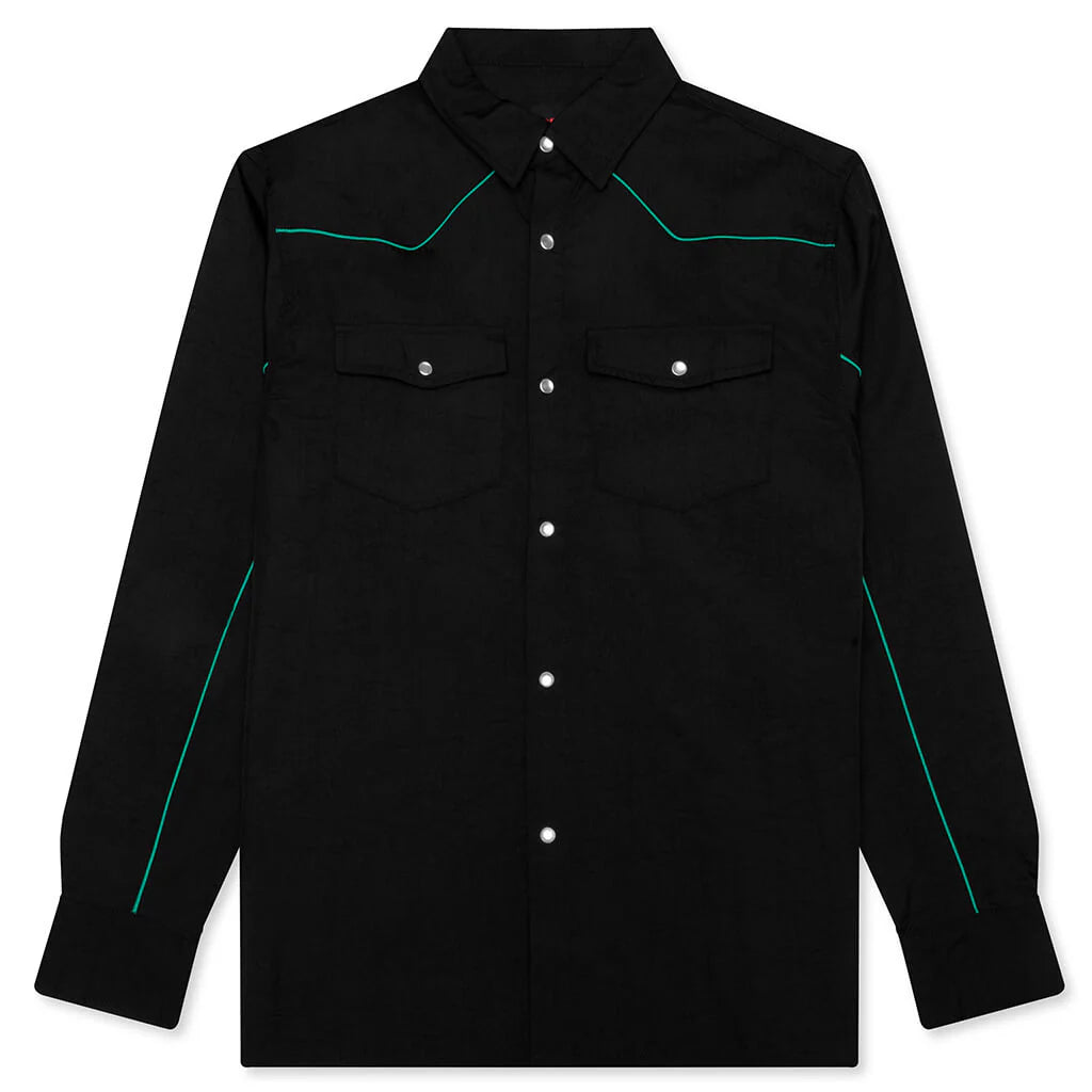 Nylon Western Button Up Black
