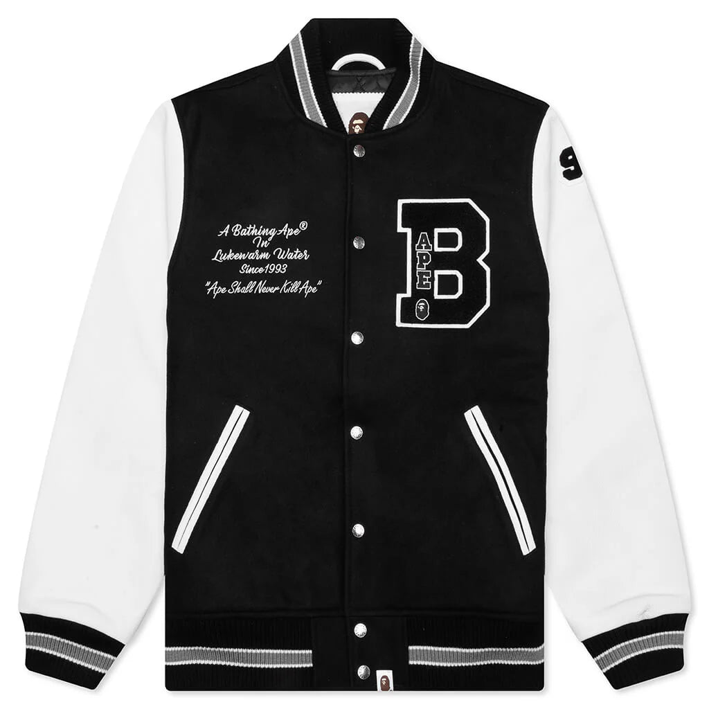 Embroidery Varsity Jacket Black