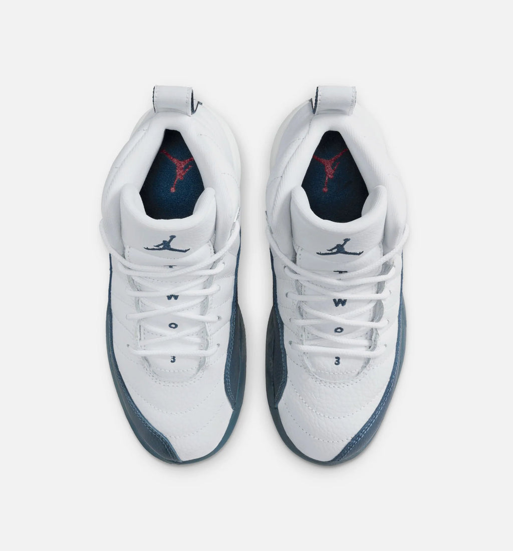 Air Jordan 12 Retro French Blue Preschool Lifestyle Shoe White French Blue Metallic Silver Varsity Red