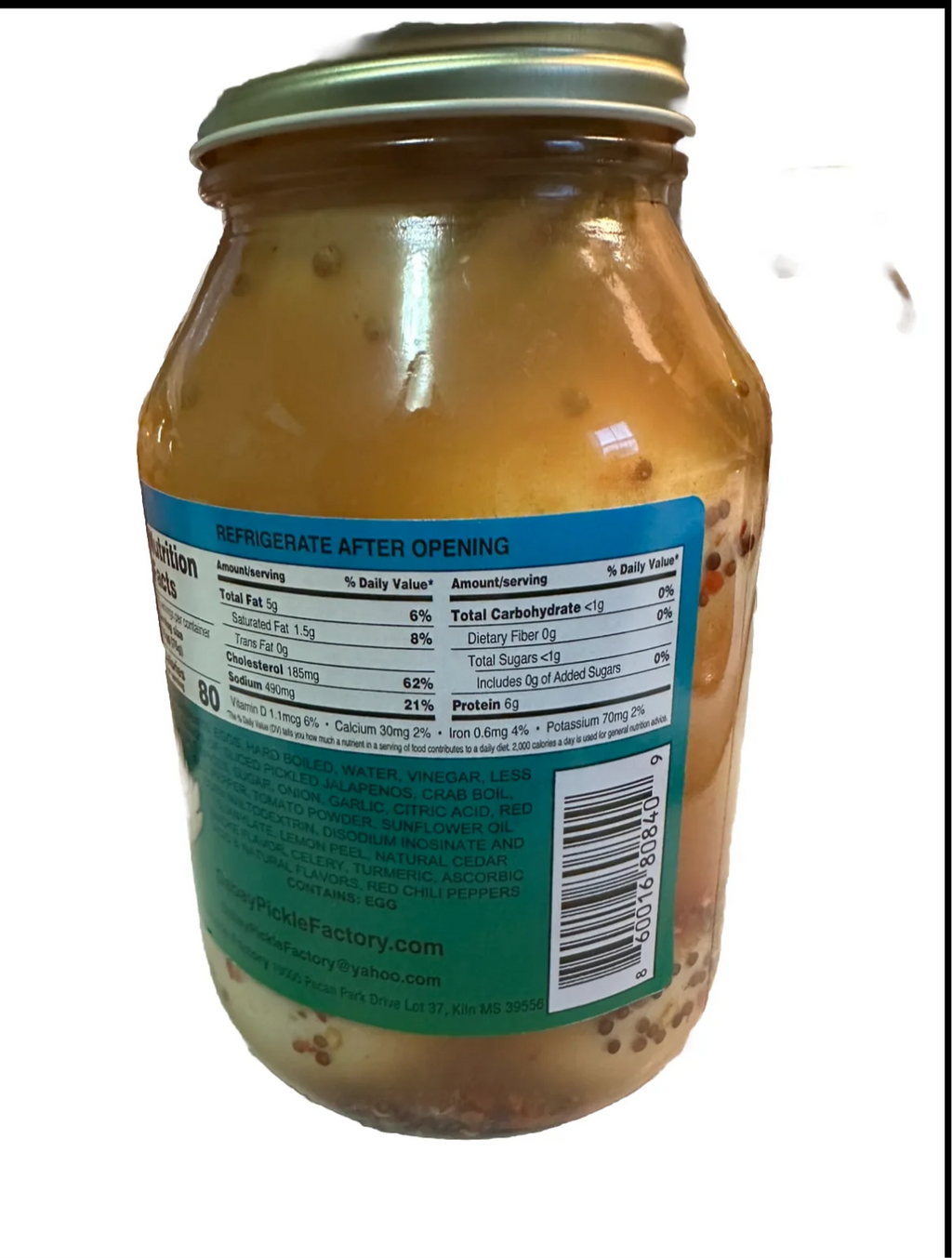 32oz Large Jar Cajun Jalapeño Spicy Pickled Eggs | Bold Cajun Spice Brined Hard Boiled Eggs Portable Spicy Savory Snack