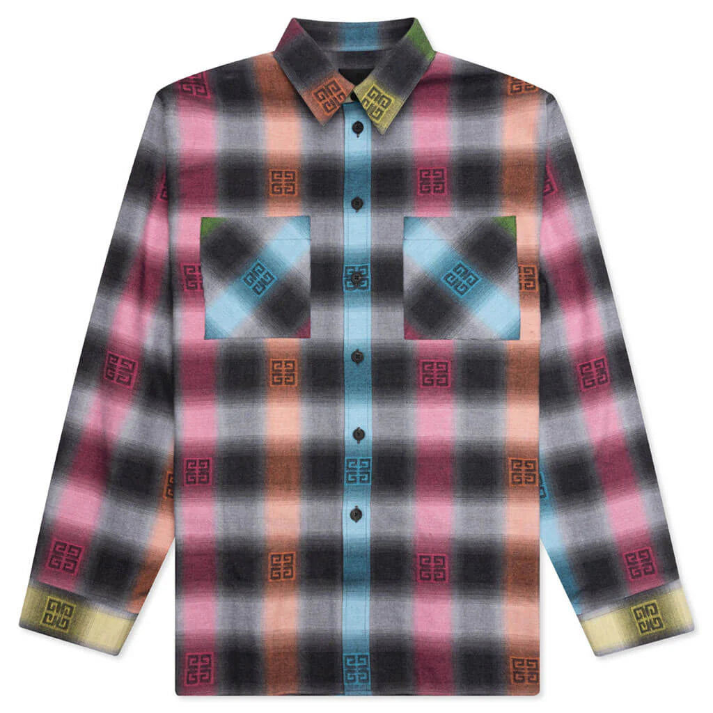 Oversized Fit L S Shirt w Chest Pockets Multicolored