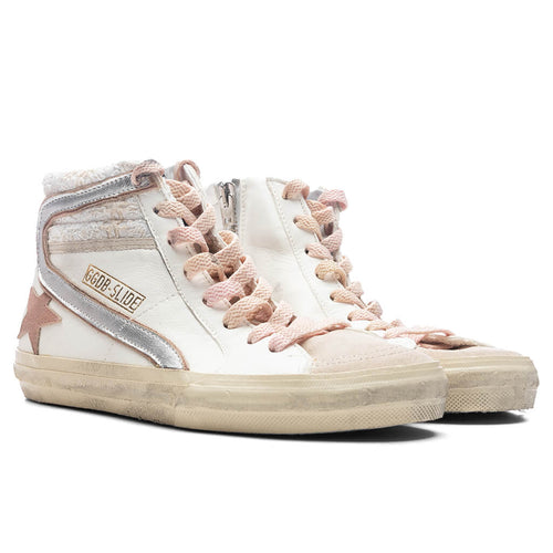 Womens Slide Suede Sneaker White Beige Silver