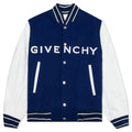 Big Varsity Bomber in Wool and Leather Blue White