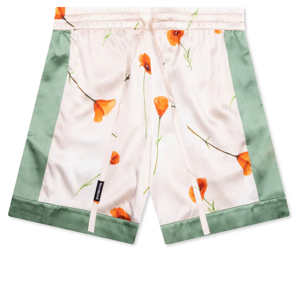 Color Block Silk Shorts Poppy Ivory
