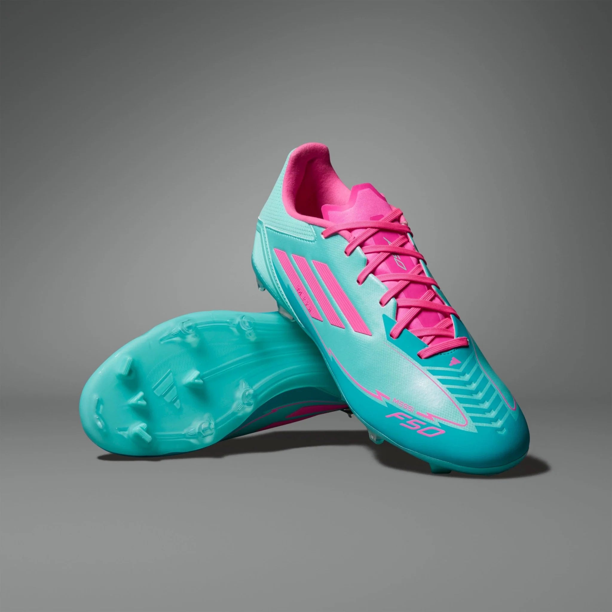 adidas F50 League Messi Firm Multi Ground Soccer Cleats Flash Aqua Lucid Pink Lucid Cyan