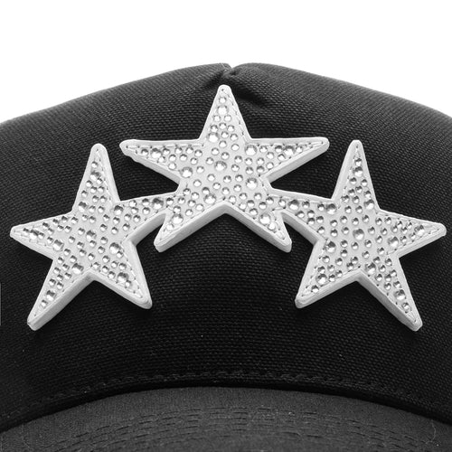 Crystal 3 Star Trucker Hat Black White