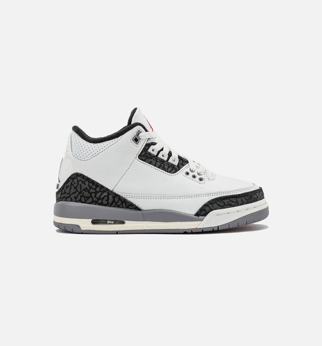 Air Jordan 3 Retro Cement Grey Grade School Lifestyle Shoe Summit White Fire Red Cement Grey Black