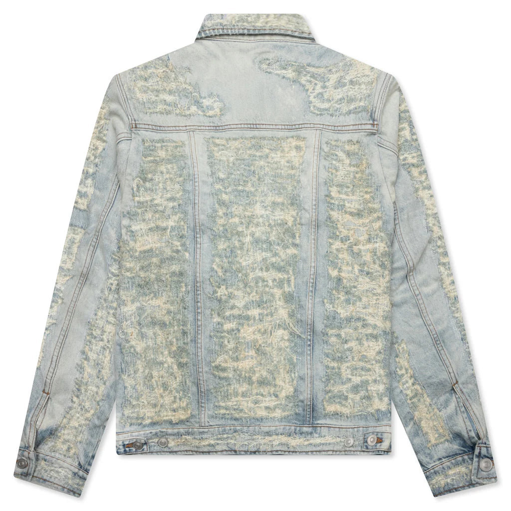 Destroyed Denim Jacket Tan Denim Blue