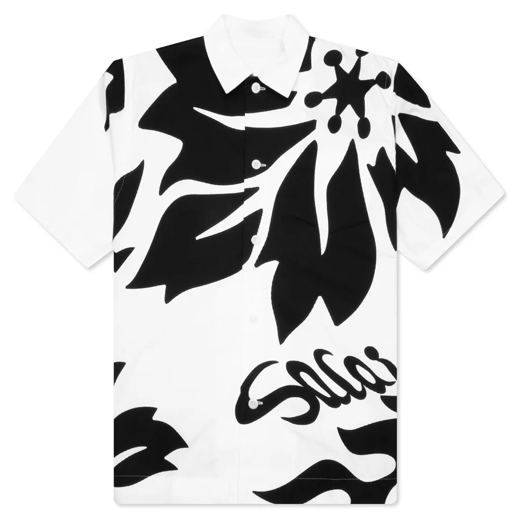 Floral Embroidered Patch Poplin Shirt Off White Black