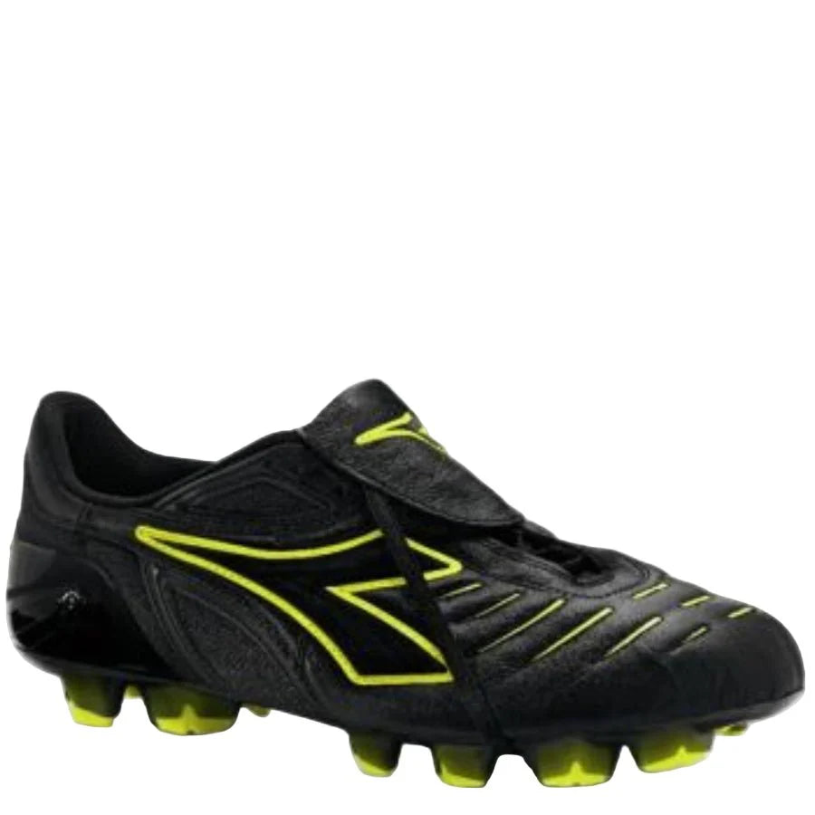Diadora Maracana RTX 12 FG Firm Ground Soccer Cleats Black Yellow Fluo