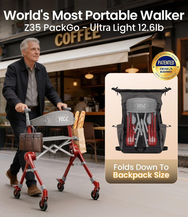 Ultra Light Travel Rollator Walker Foldable Portable Elderly Walking Aid with Storage Bag