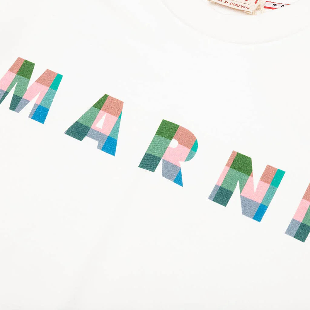 White Cotton Sweatshirt With Gingham Logo Natural White