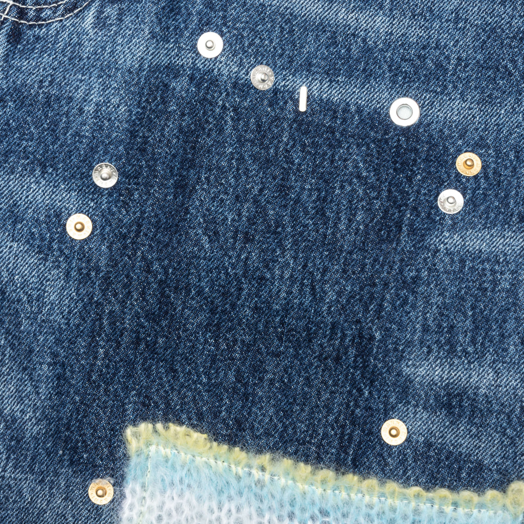 Virgin Wool Denim Trousers With Knitted Patches Deep Blue