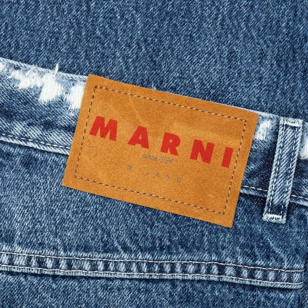 Virgin Wool Denim Trousers With Knitted Patches Deep Blue