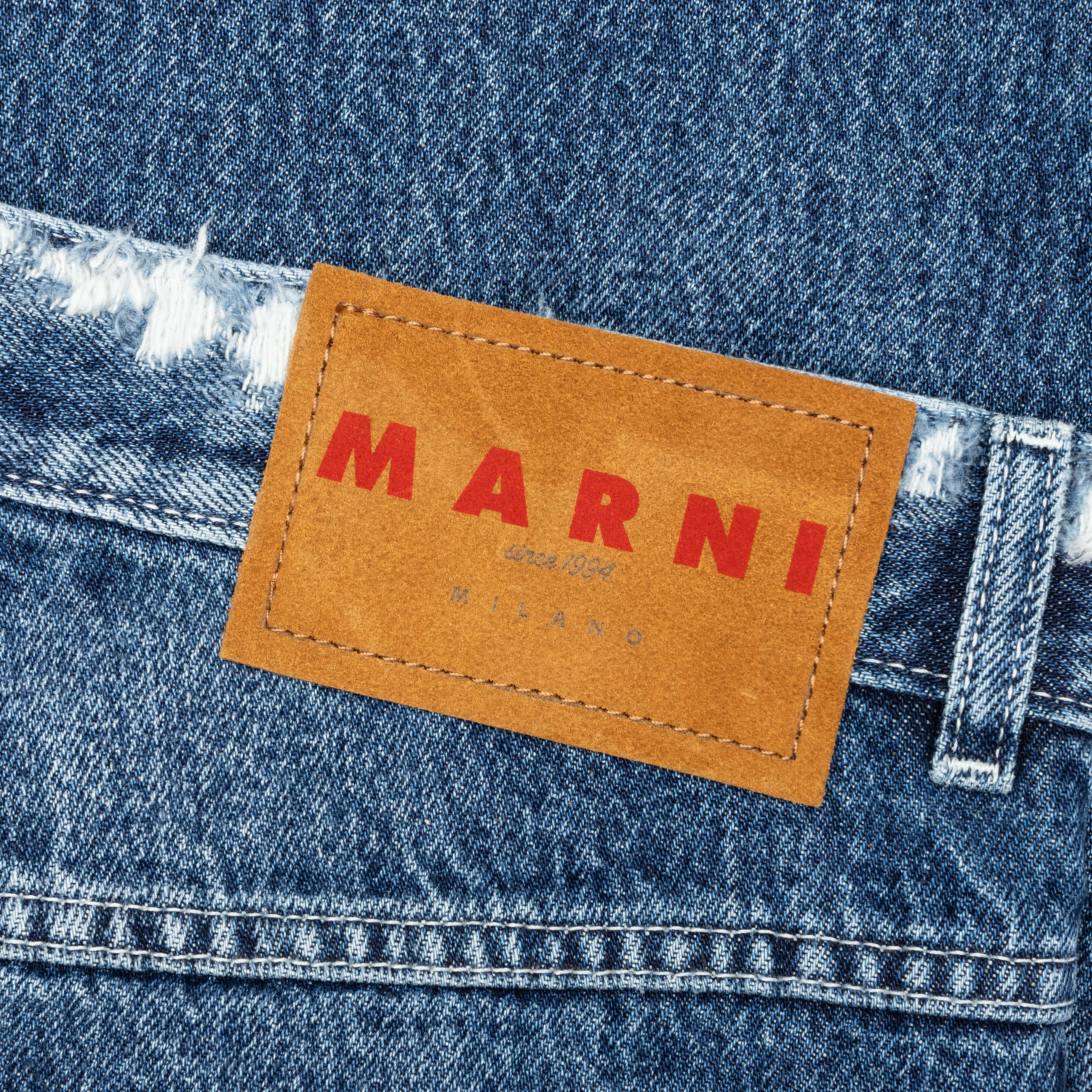 Virgin Wool Denim Trousers With Knitted Patches Deep Blue
