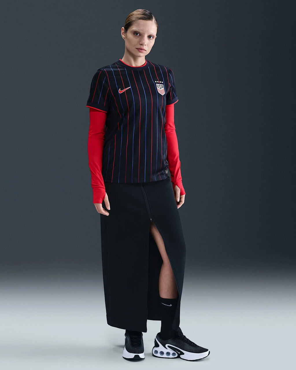 Nike USWNT 2025 Stadium Away Womens Jersey Obsidian Challenge Red Challenge