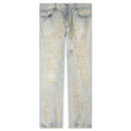 Destroyed Embroidery Jean Tan Denim Blue