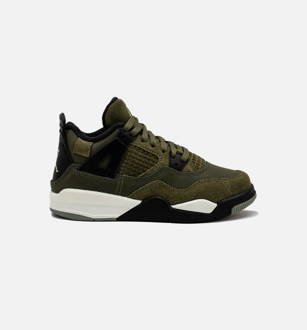 Air Jordan 4 Retro Craft Olive Preschool Lifestyle Shoe Medium Olive Black