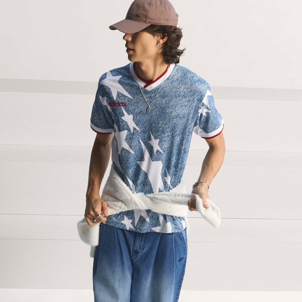 adidas Denim Graphic Soccer Jersey White Blue