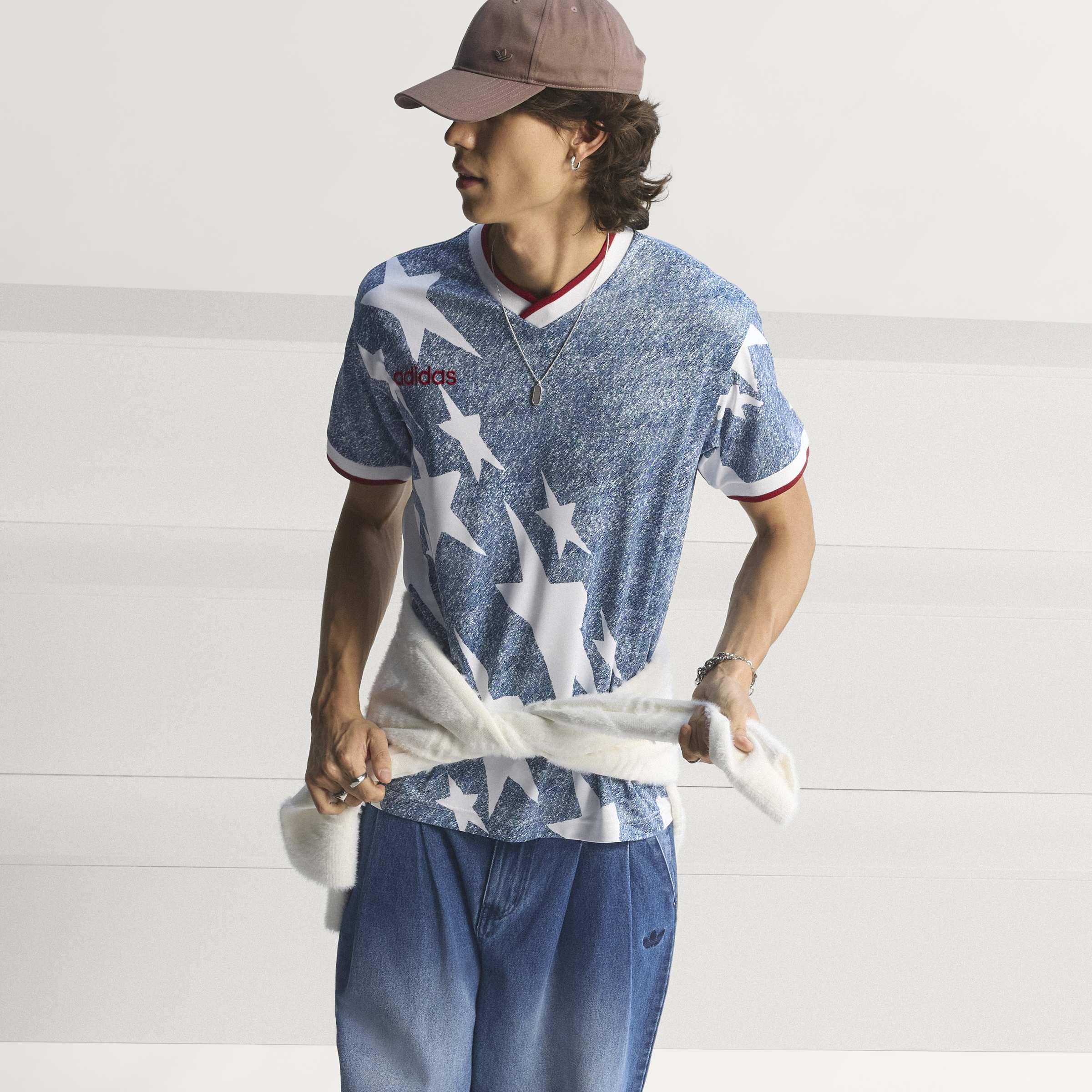adidas Denim Graphic Soccer Jersey White Blue