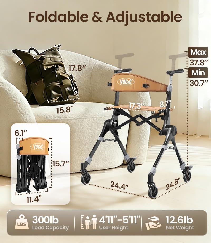 Ultra Light Travel Rollator Walker Foldable Portable Elderly Walking Aid with Storage Bag