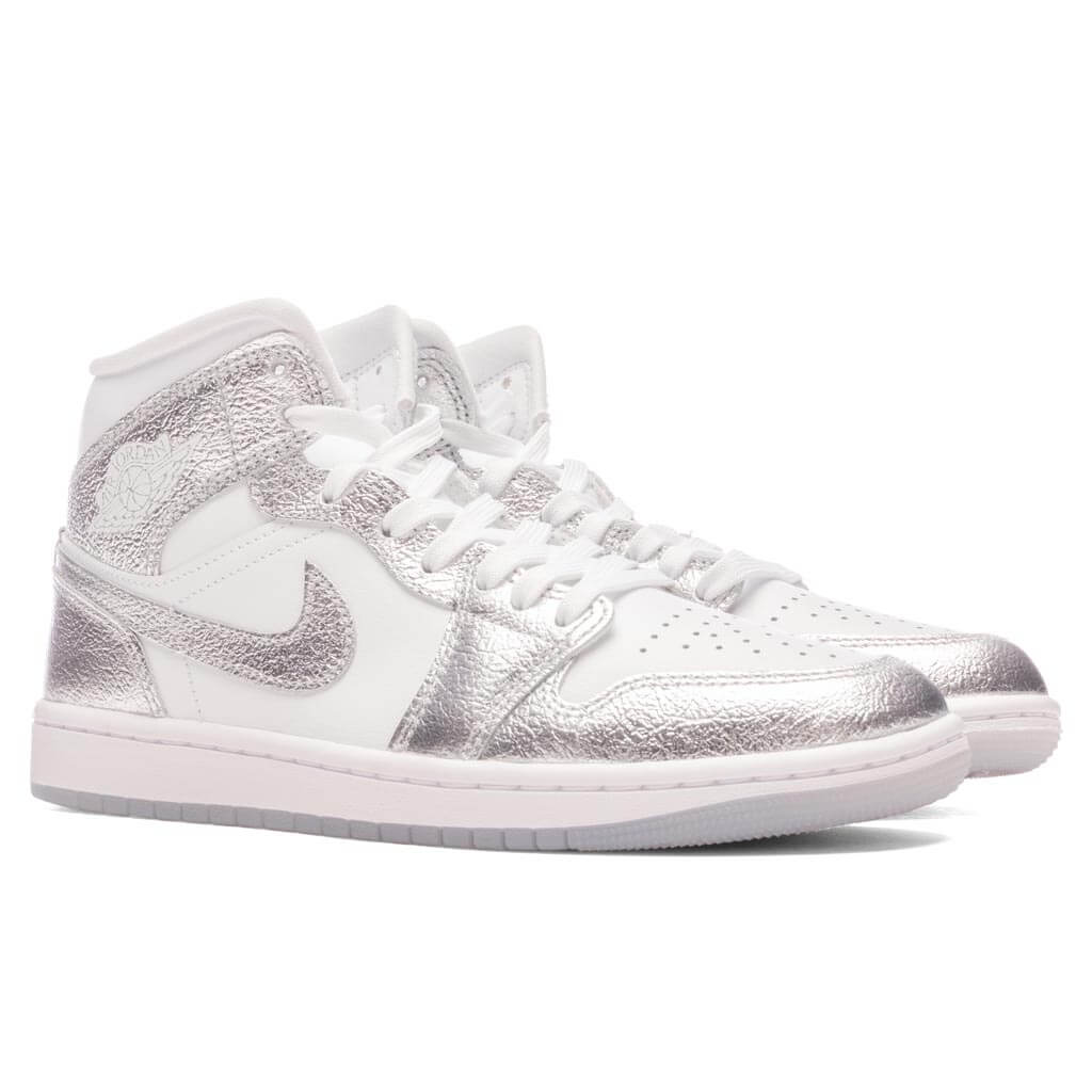 Womens Air Jordan 1 Mid White Metallic Silver Wolf Grey