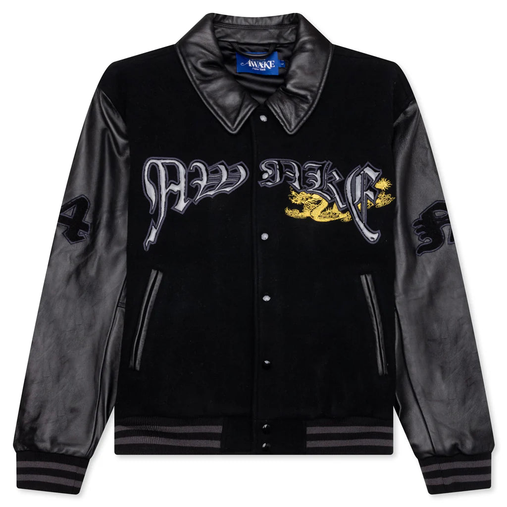 Dragon Embroidered Varsity Jacket Black
