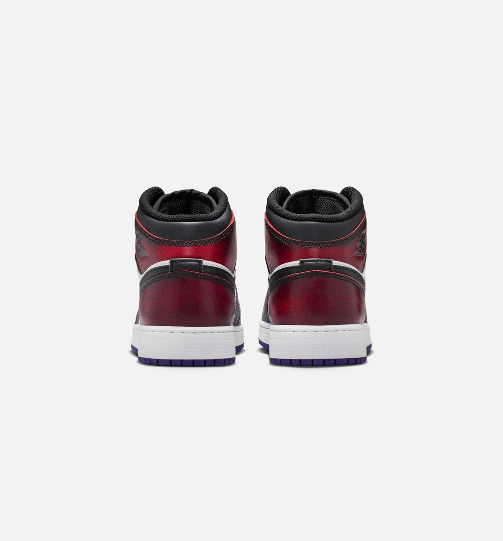 Air Jordan 1 Mid SE Grade School Lifestyle Shoe True Red White Court Purple Black