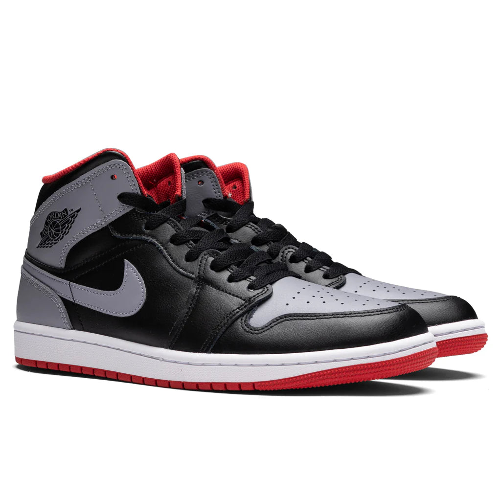 Air Jordan 1 Mid Black Cement Grey Fire Red