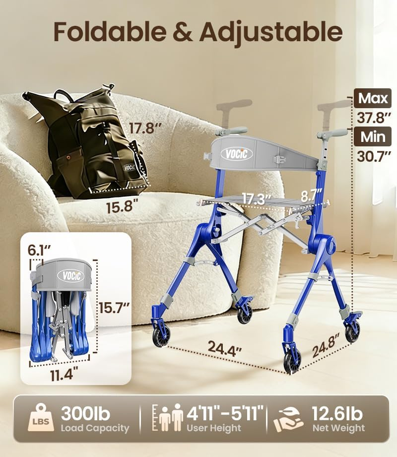 Ultra Light Travel Rollator Walker Foldable Portable Elderly Walking Aid with Storage Bag