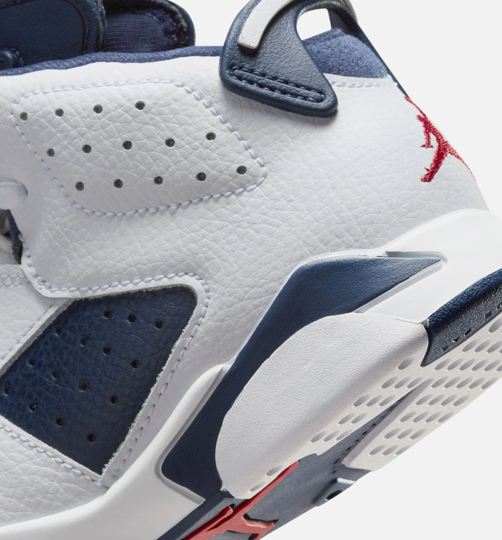 Air Jordan 6 Retro White and Midnight Navy Preschool Lifestyle Shoe White Varsity Red Midnight Navy