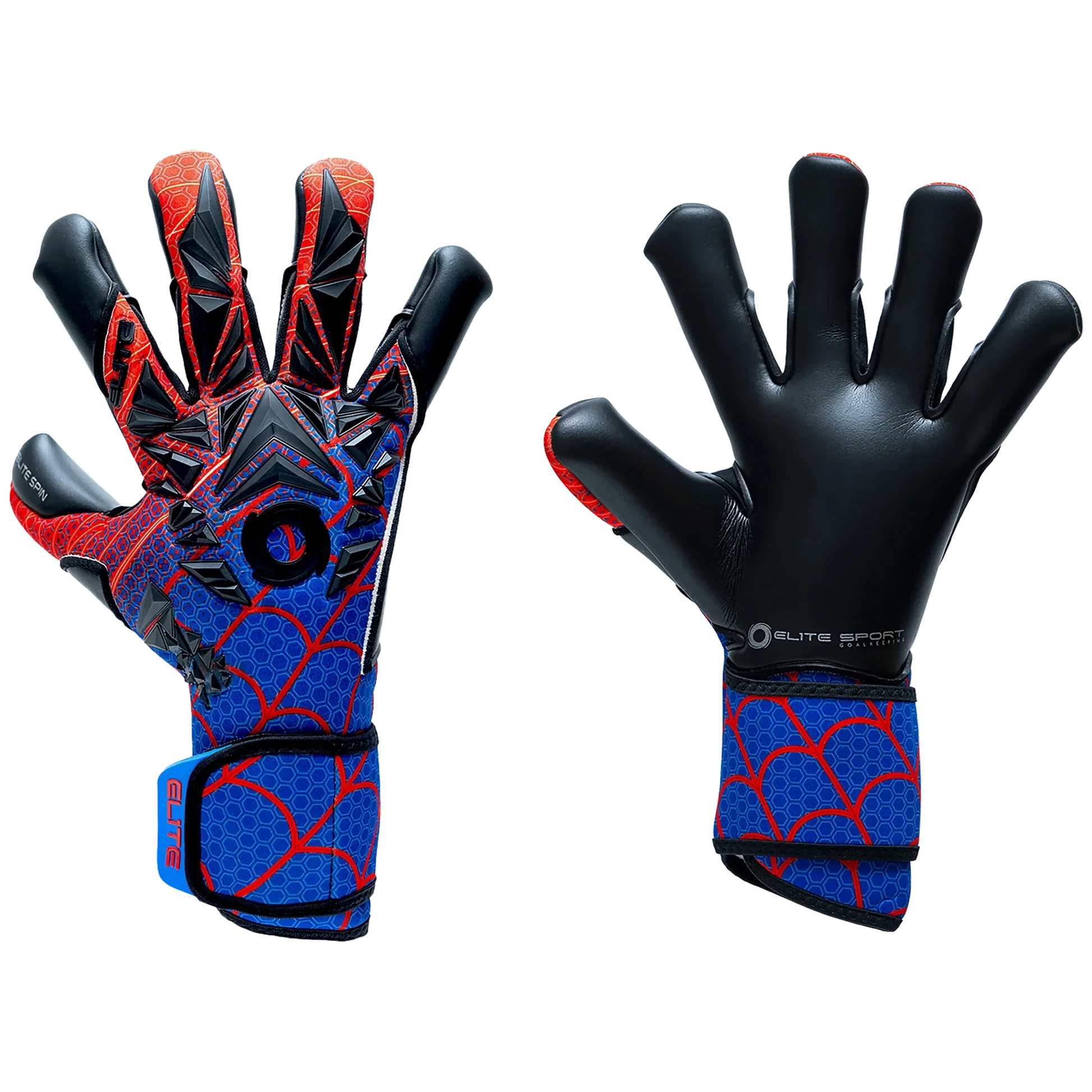 Elite Sport Spin Goalkeeper Soccer Gloves Black Red Blue