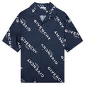 Shadow Print Silk Shirt Navy