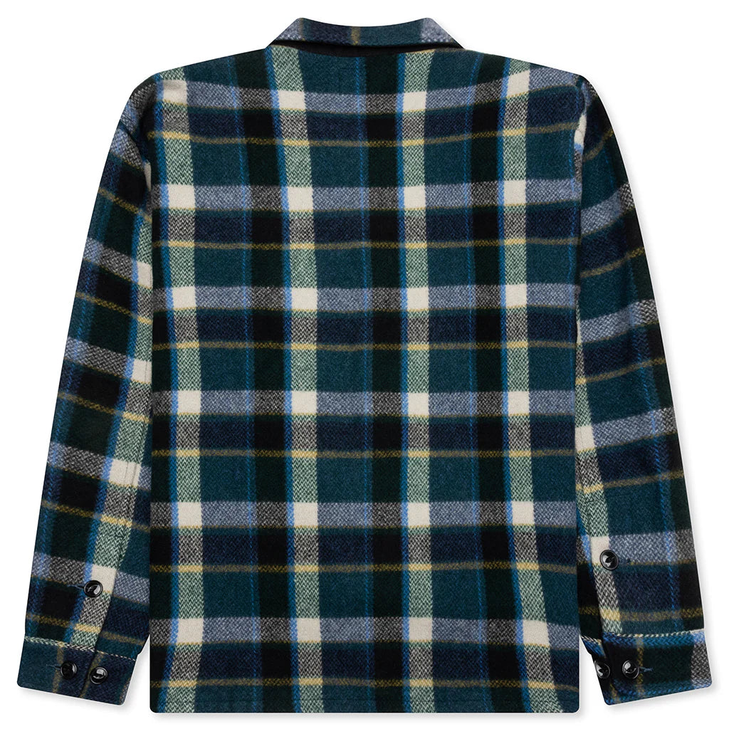 Smokey Wool Melton Plaid Shirt Green