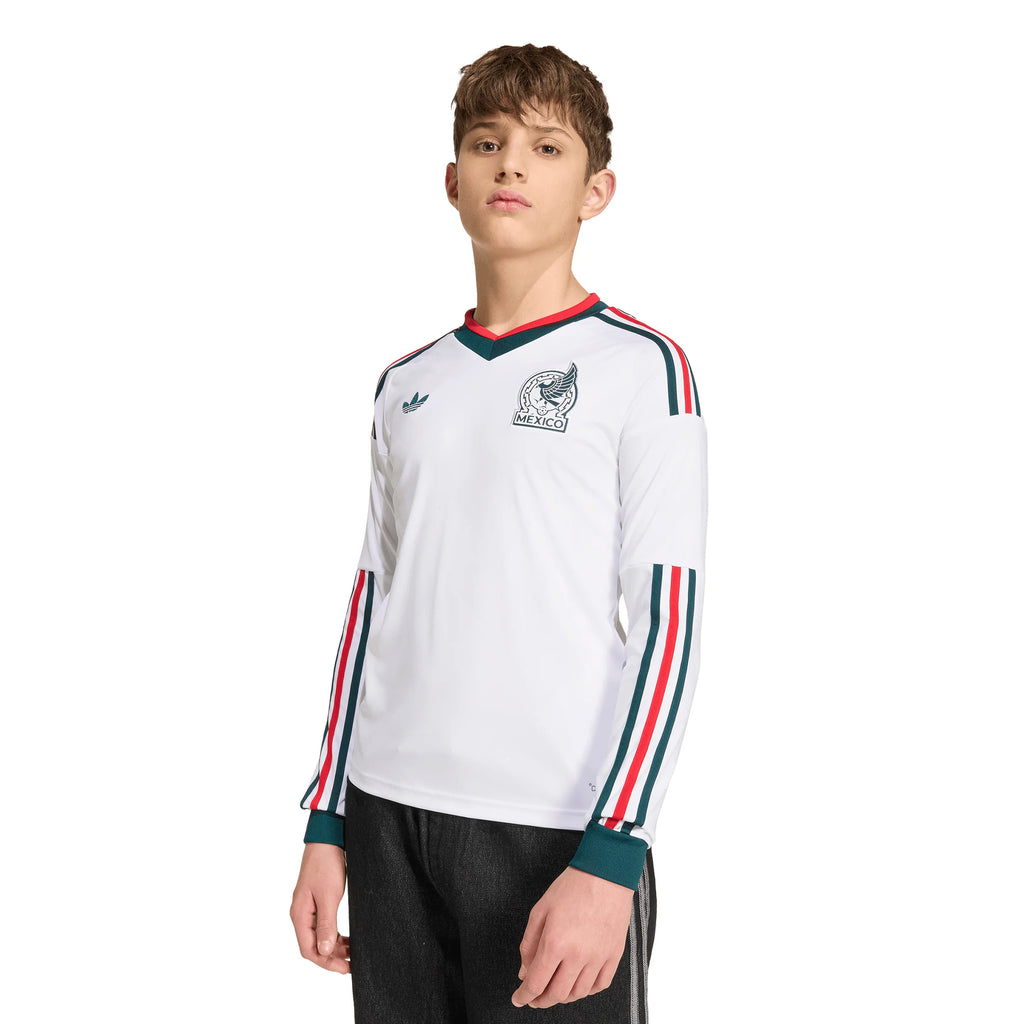 adidas Mexico Away Long Sleeve Youth Soccer Jersey 2026 White