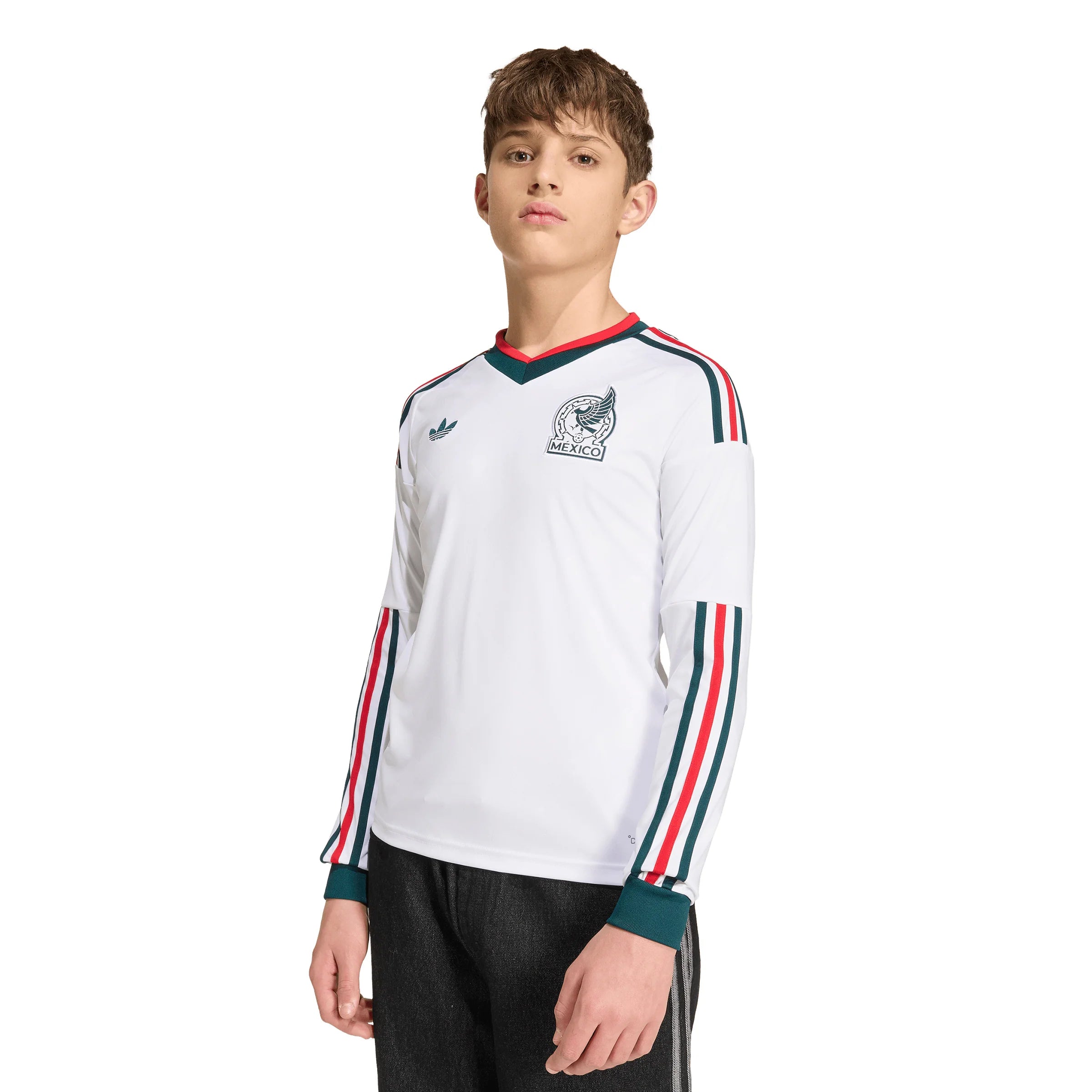 adidas Mexico Away Long Sleeve Youth Soccer Jersey 2026 White