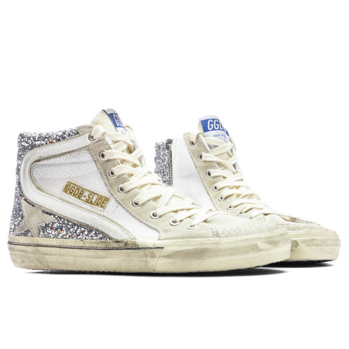 Womens Slide Sneaker Silver White Marble