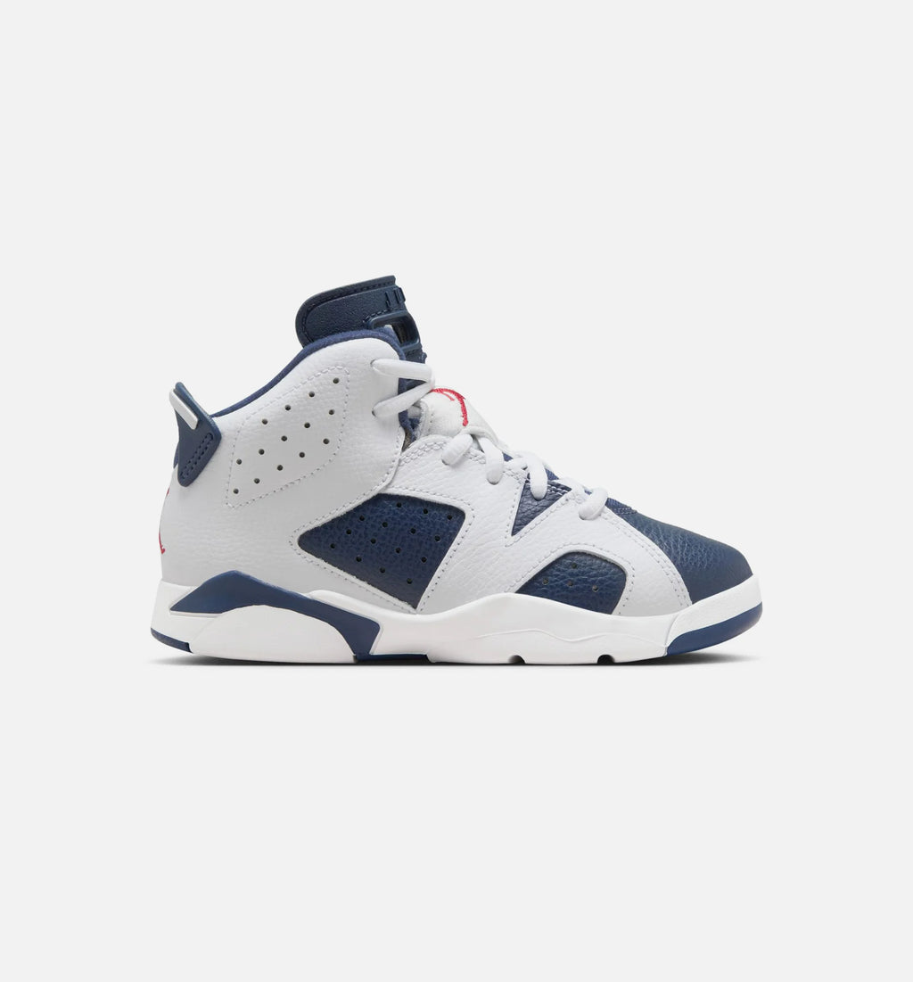 Air Jordan 6 Retro White and Midnight Navy Preschool Lifestyle Shoe White Varsity Red Midnight Navy