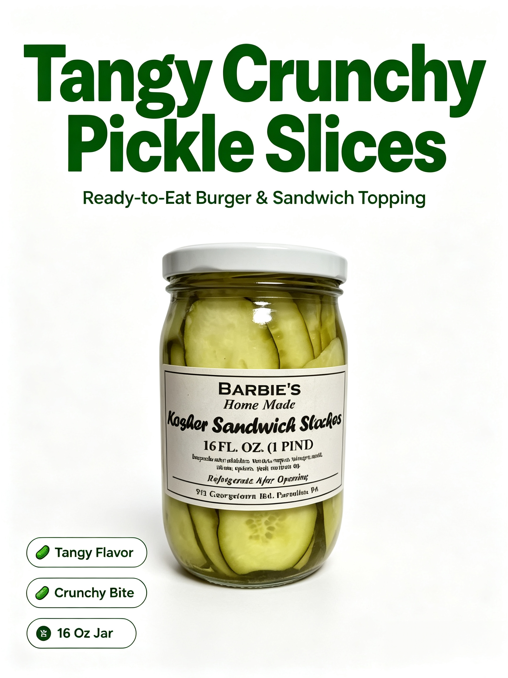 Tangy Crunchy Kosher Dill Pickle Slices | Burger Sandwich Hot Dog Topping Ready To Eat Pickled Cucumber Slices 16oz Jar