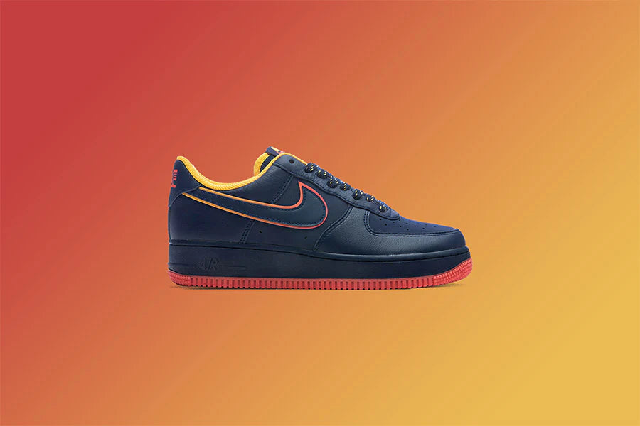 Air Force 1 07 LV8 Retro Lettering Midnight Navy Light Crimson Blue Void University Gold