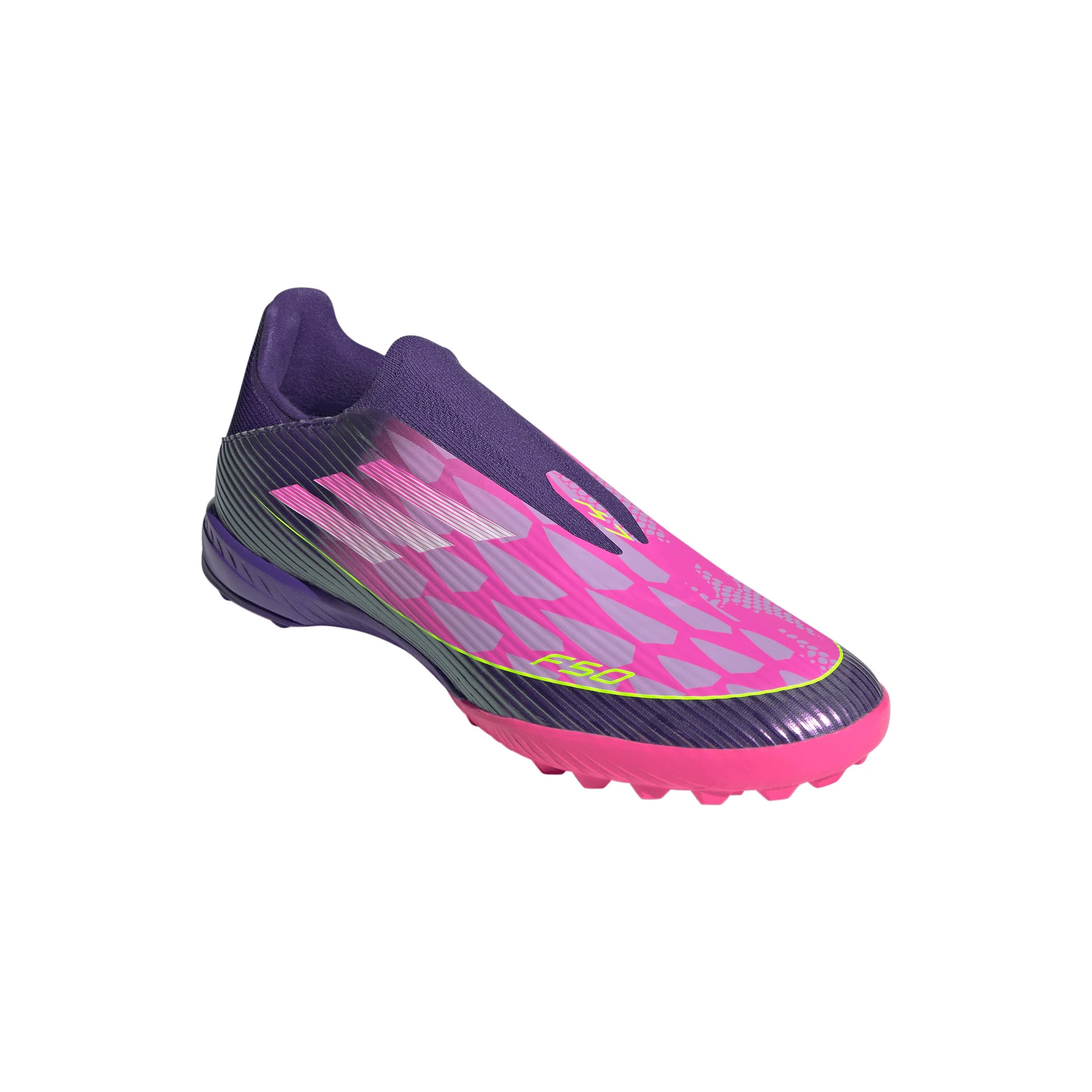 adidas F50 League LY Laceless TF Mens Soccer Cleats Purple White Lemon