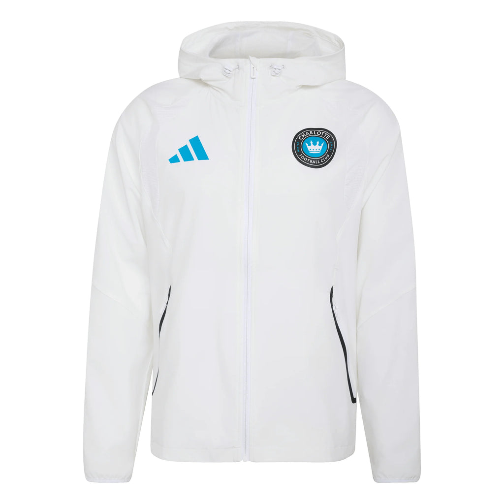 adidas Charlotte FC Tiro Travel Full Zip Mens Soccer Windbreaker White Blue