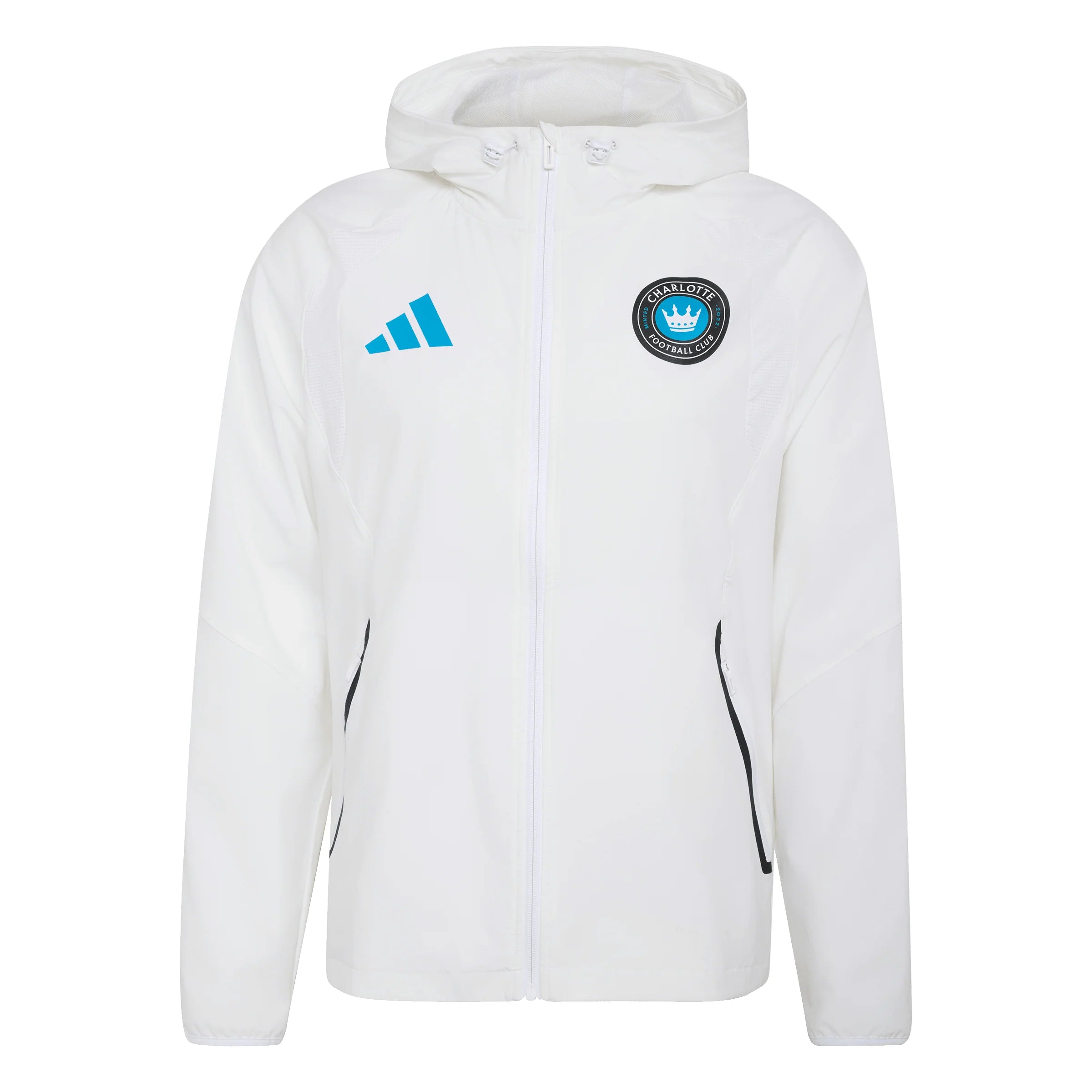 adidas Charlotte FC Tiro Travel Full Zip Mens Soccer Windbreaker White Blue